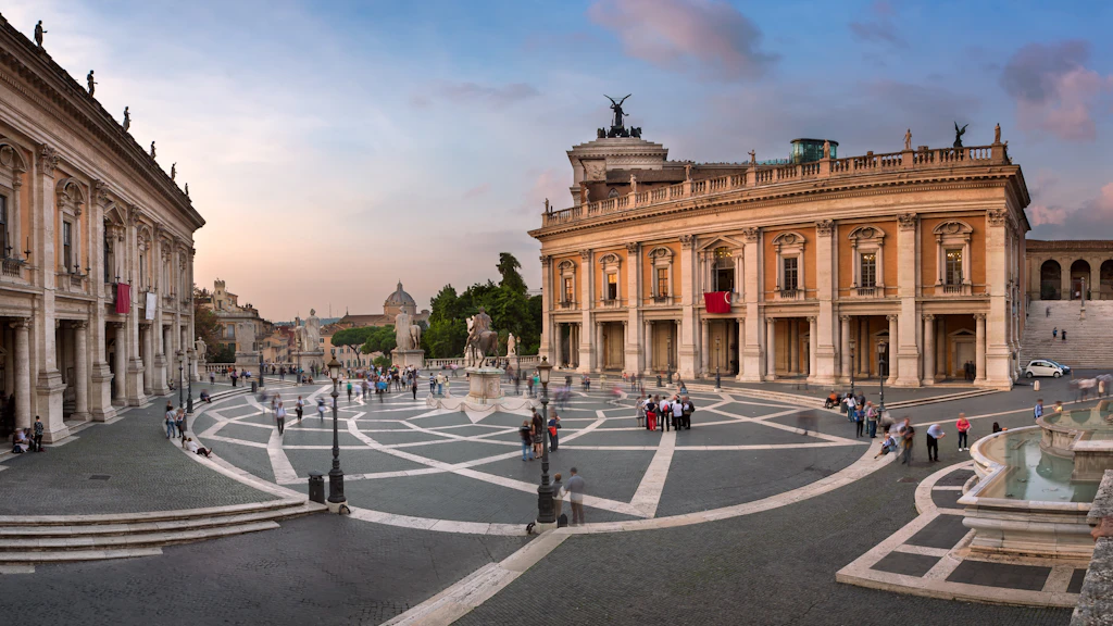 Piazza del Campidoglio, Rome A square lined with large classical museum buildings