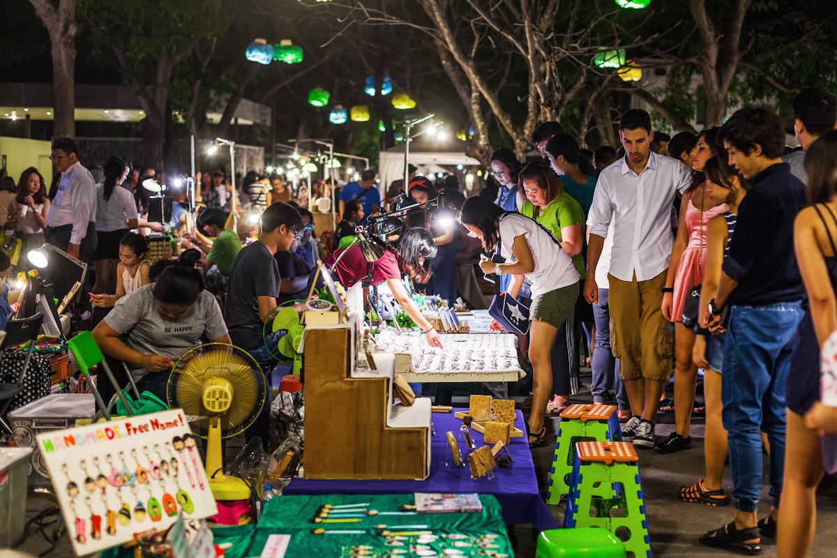 Cicada Night Market in Hua Hin, a popular night market selling goods ranging from clothes to desserts.