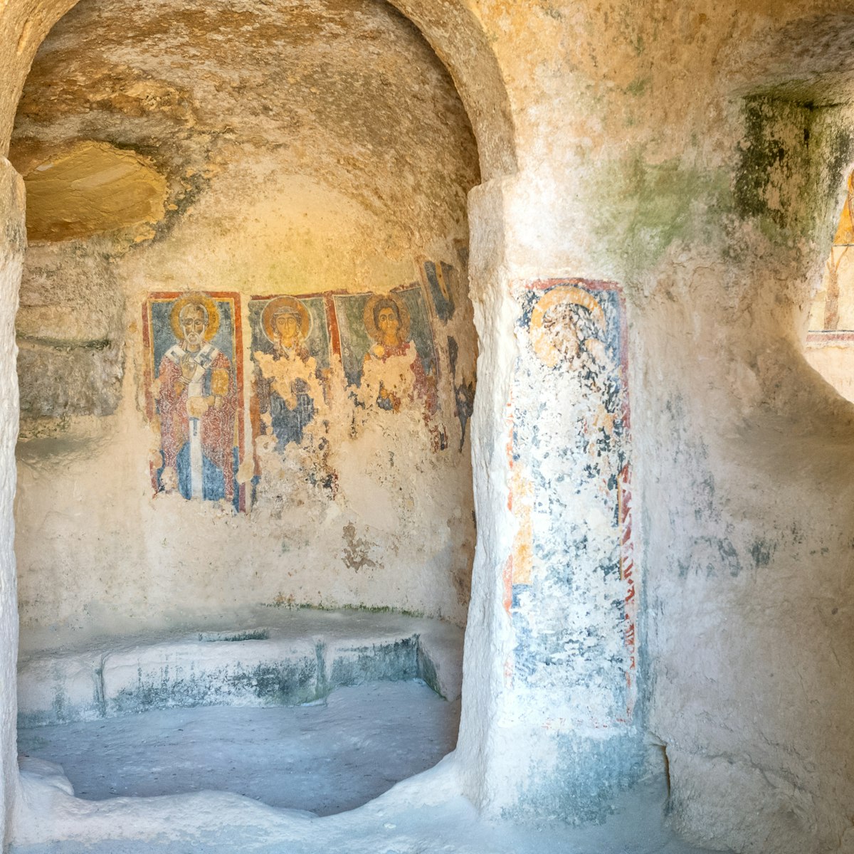 The ancient frescoes of the Madonna Delle Virtu rocky church.