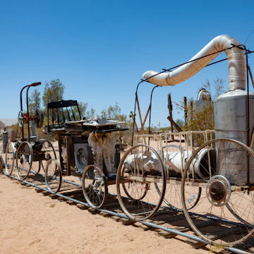 Noah Purifoy's Outdoor Desert Art Museum of Assemblage Sculpture created in the high desert of Joshua Tree, California.