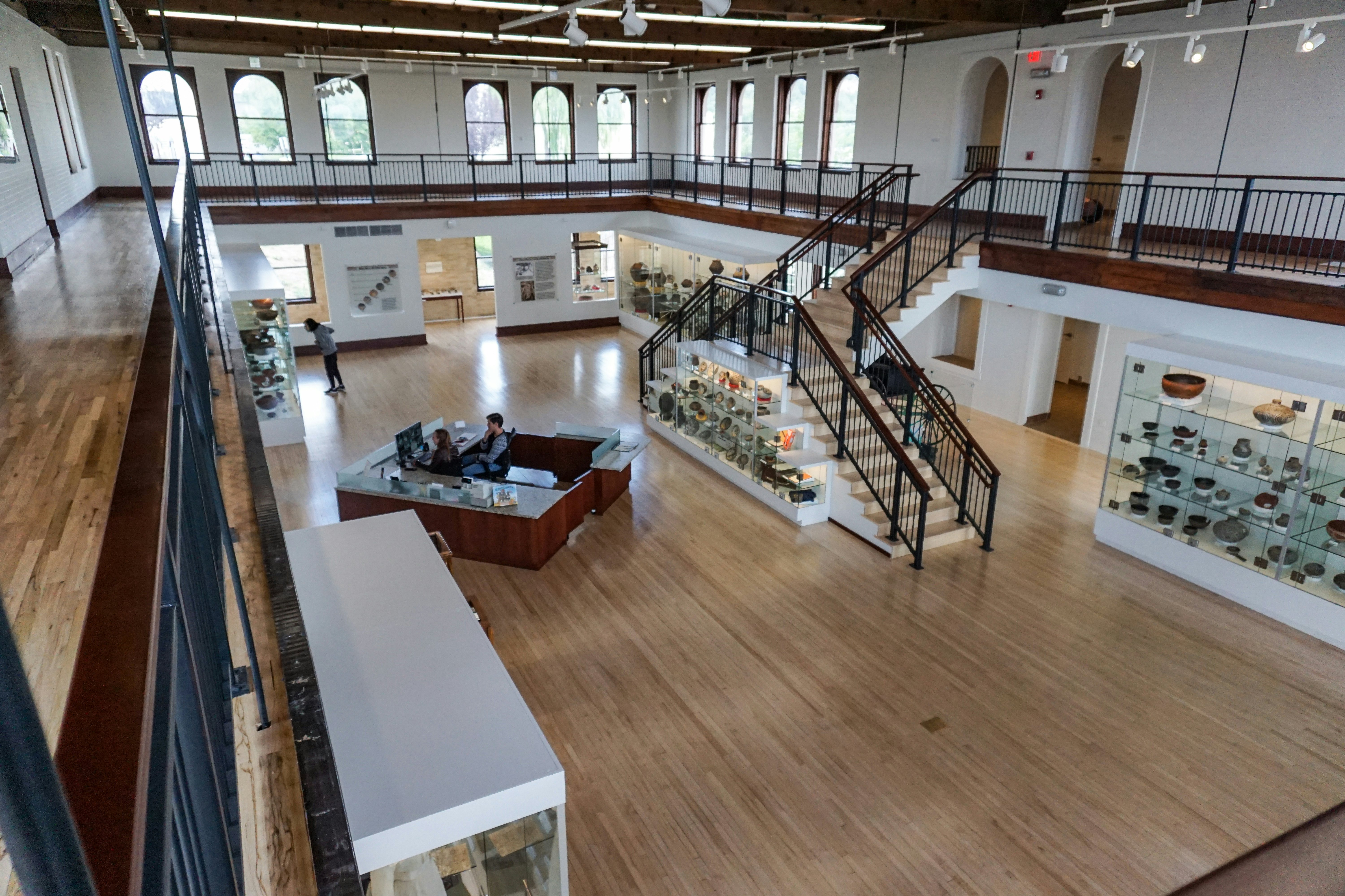 Interior of the Western New Mexico University Museum, featuring displays of Mimbres Mogollon Prehistoric pottery.