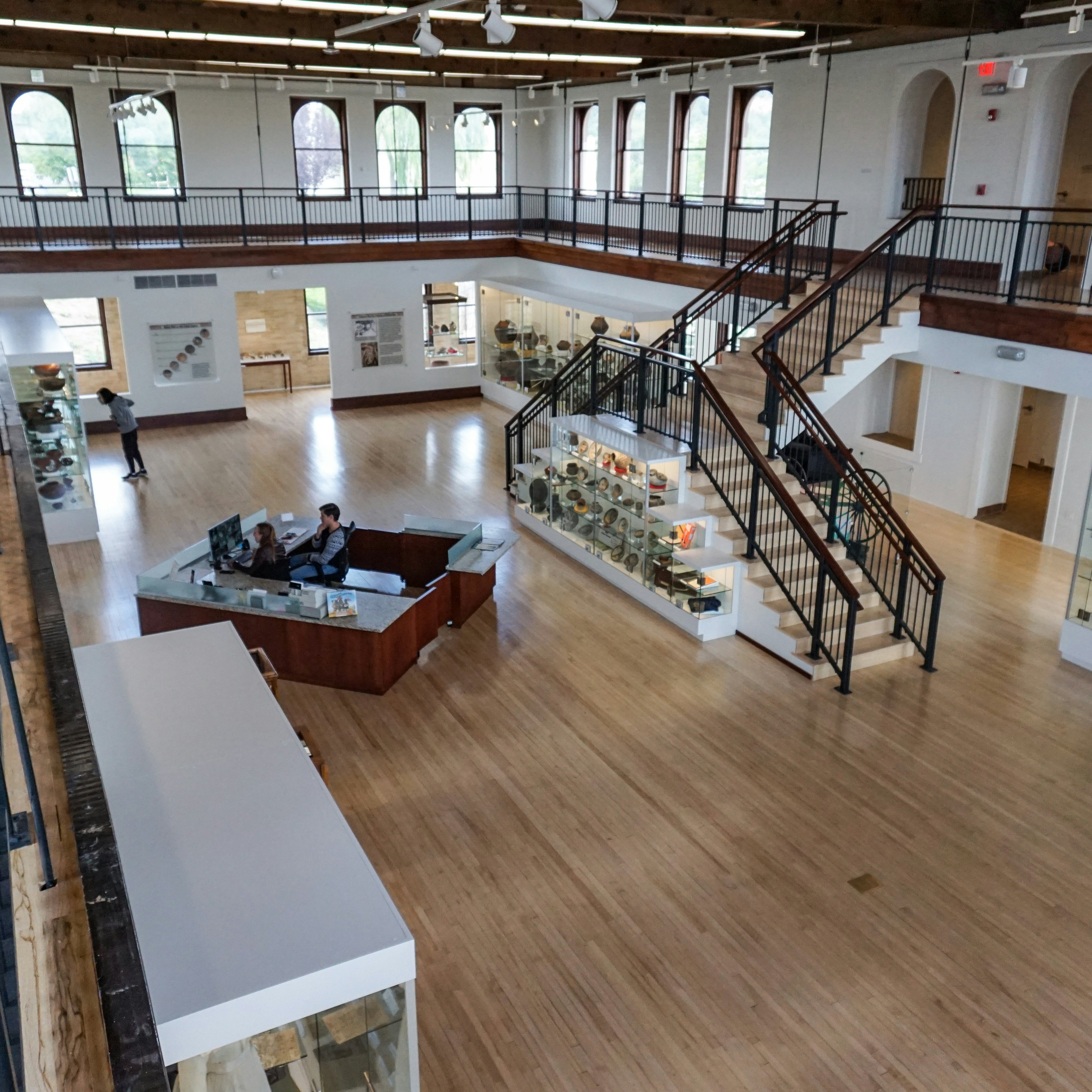 Interior of the Western New Mexico University Museum, featuring displays of Mimbres Mogollon Prehistoric pottery.