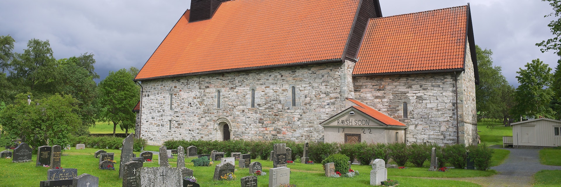 Stiklestad church and cemetery in Stiklestad, Norway.