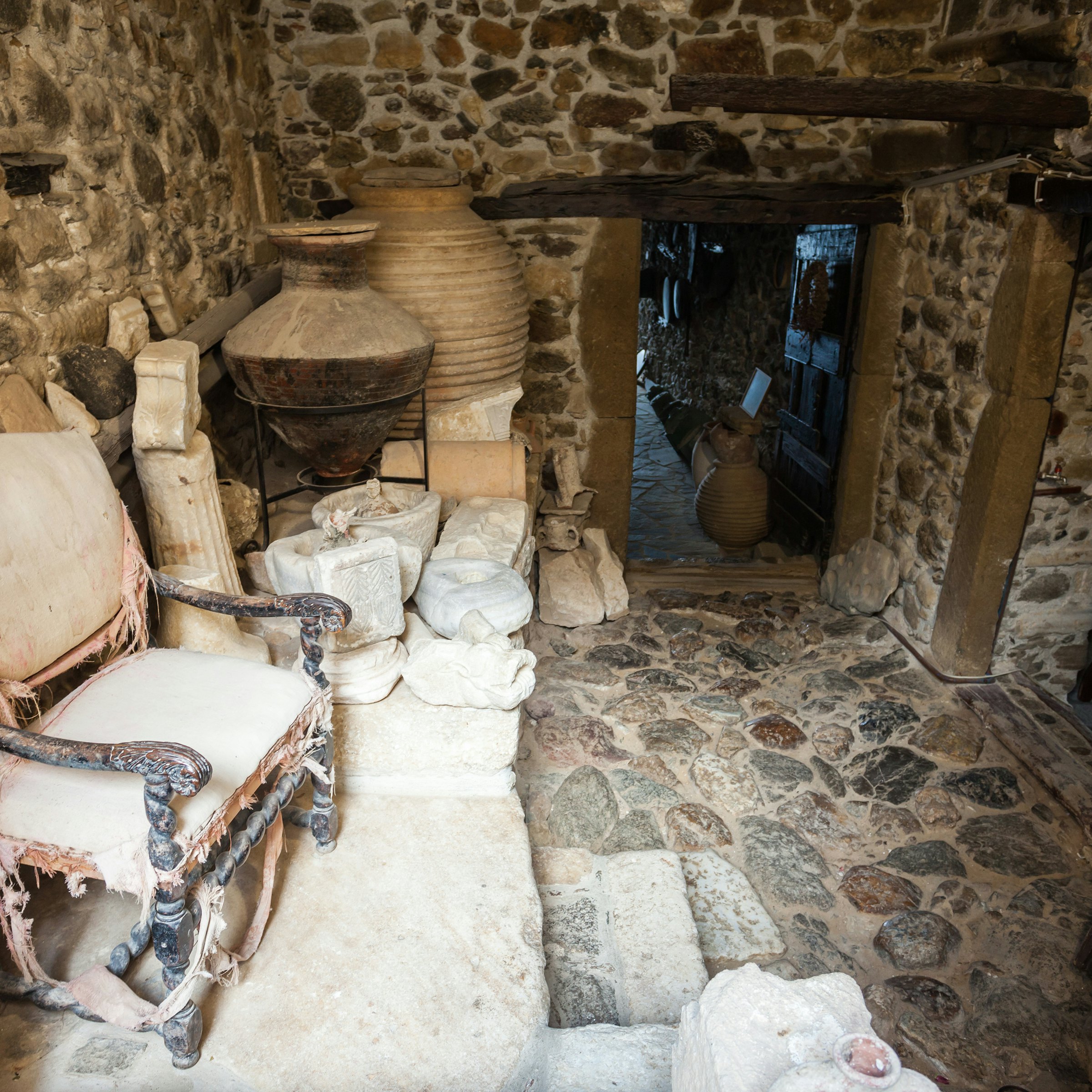 Venetian Museum, Tower Della Rocca Barozzi, located at the entrance of the Castle of Chora, Naxos, Greece.