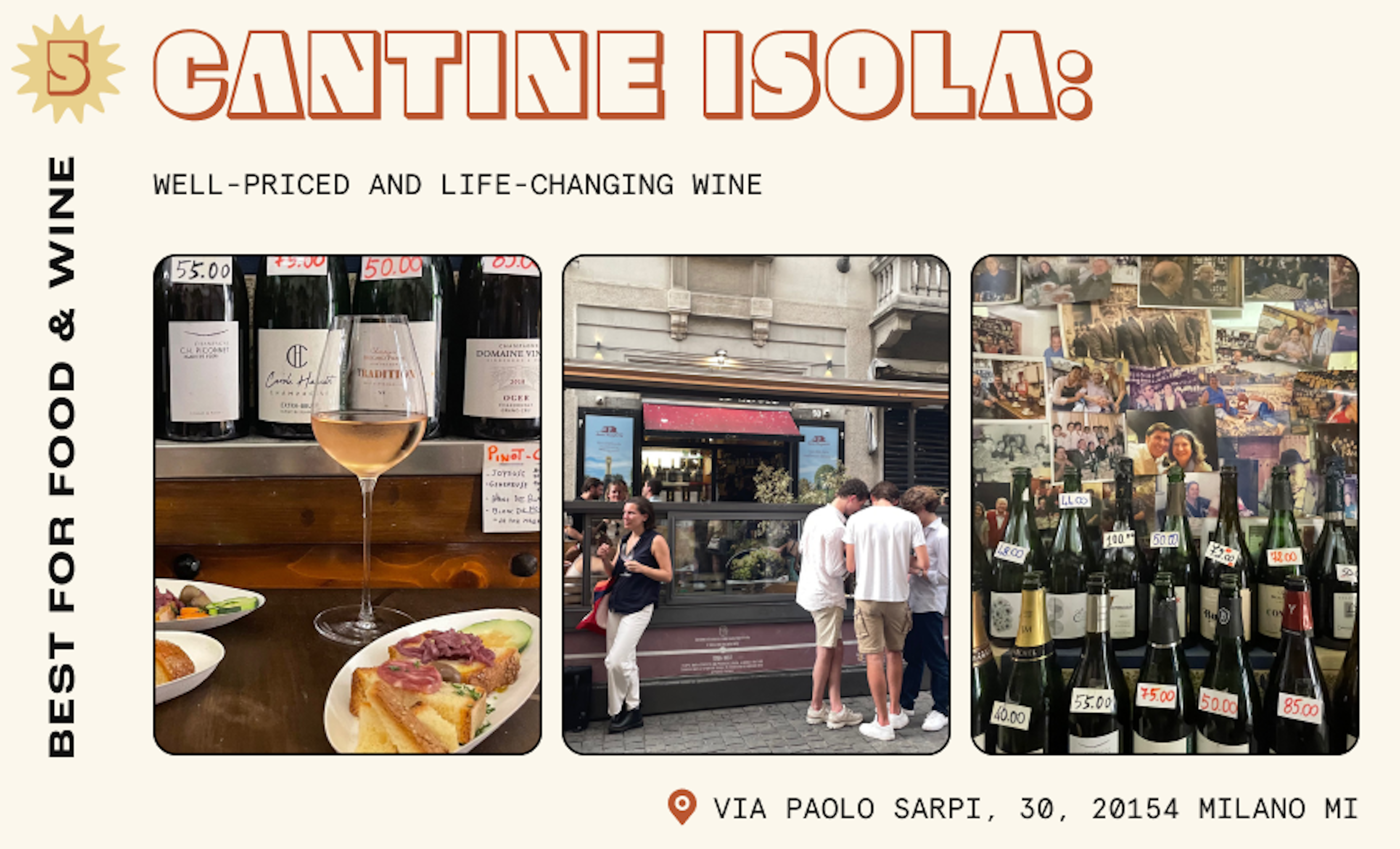 Outdoor scenes from Milanese wine shop Cantine Isola