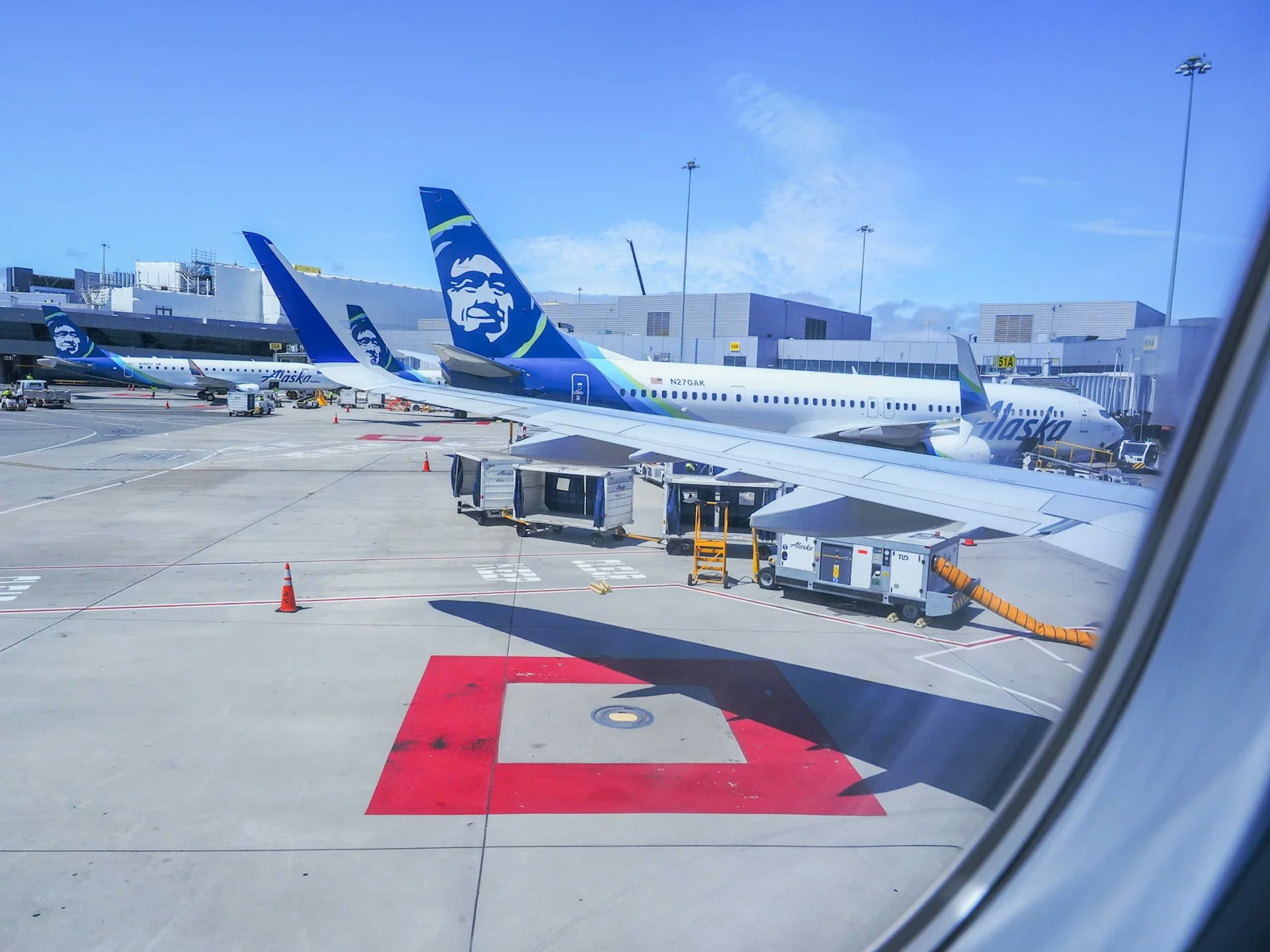 The view from inside an Alaska Airlines plane