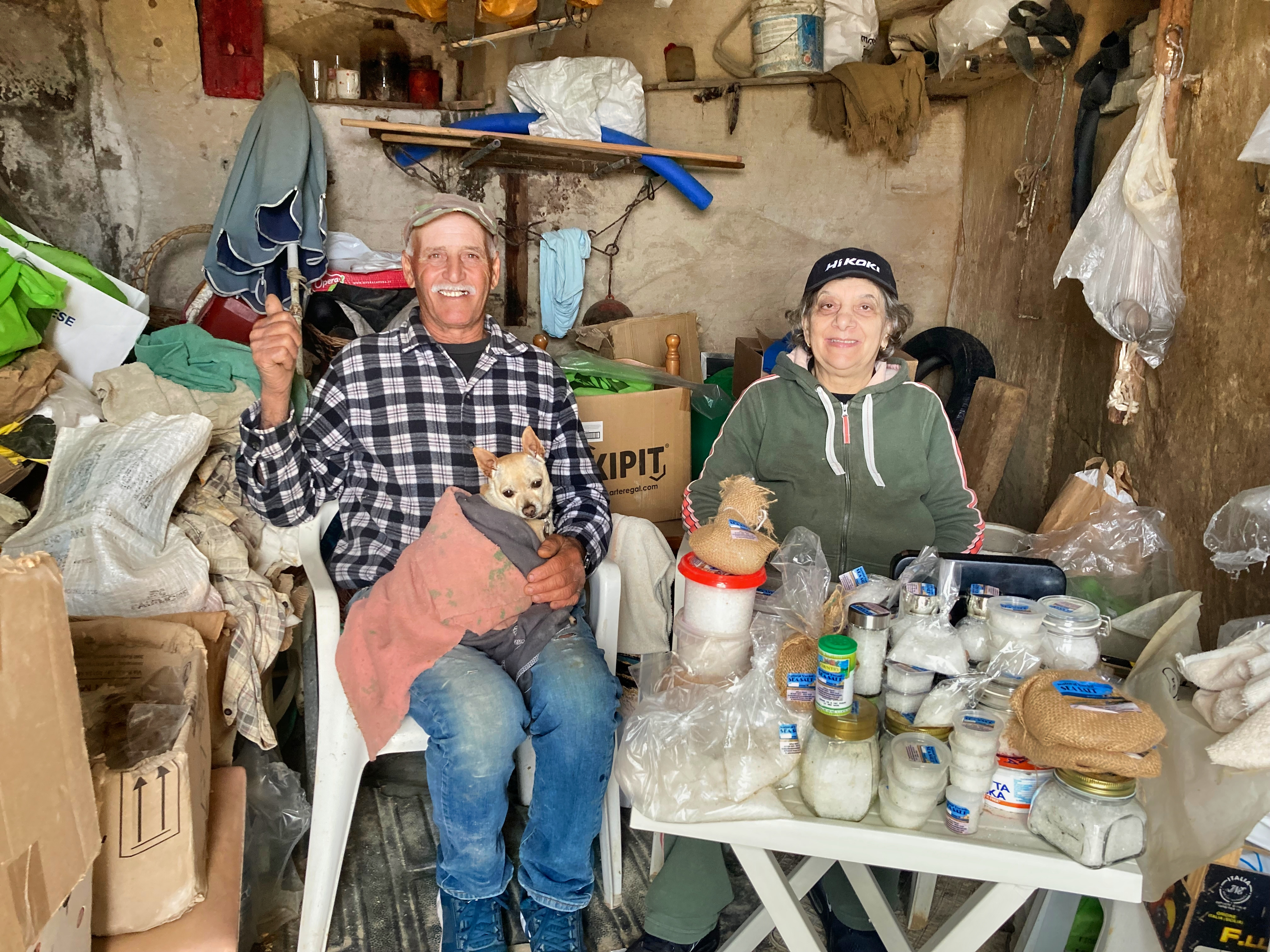 Alfred and Mary Attard at their salt workshop