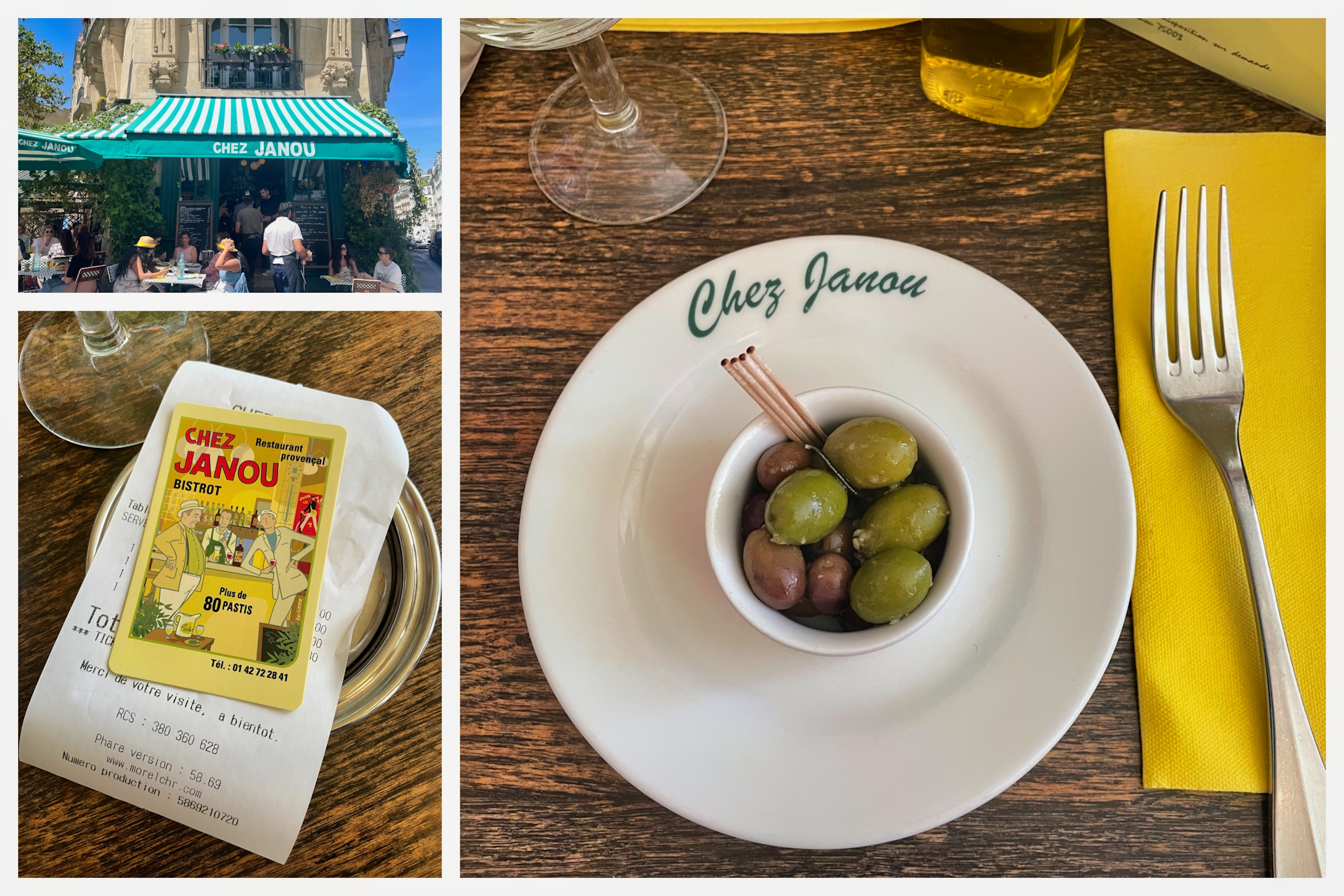 Olives, wine and coffee at Chez Janou