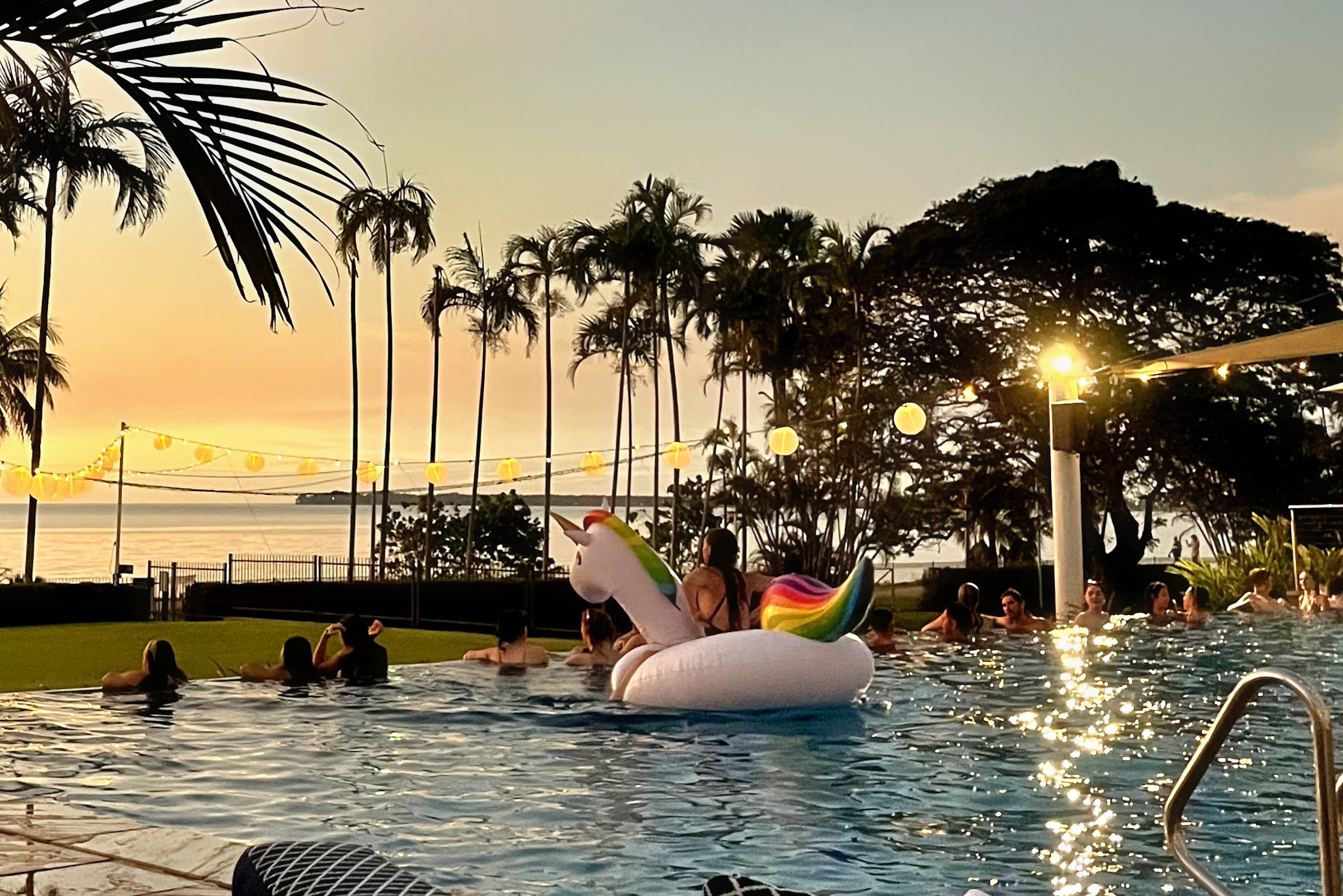 Pool area of a hotel in the Northern Territory at sunset