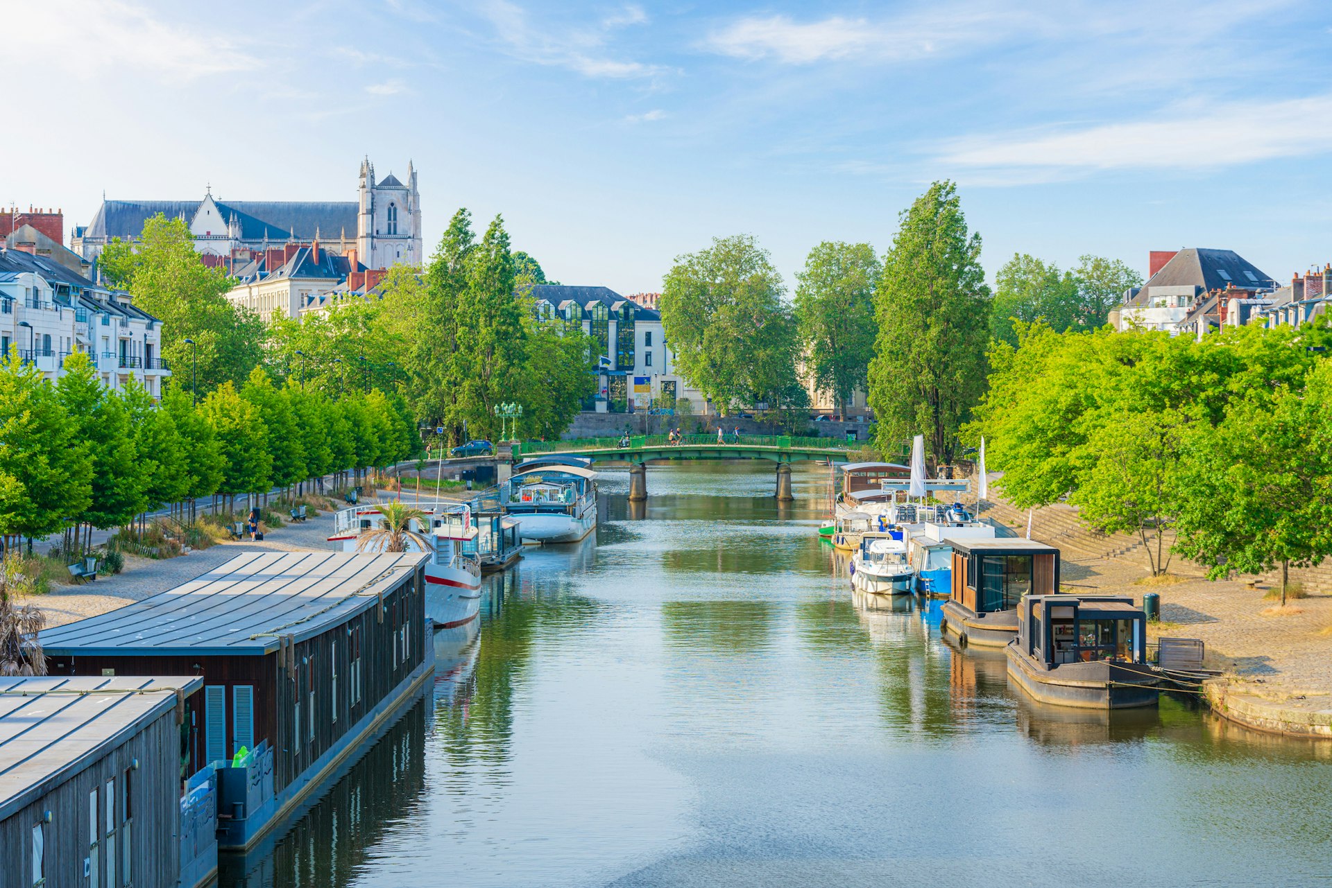 The Erdre River meets the Loire in the city of Nantes, France