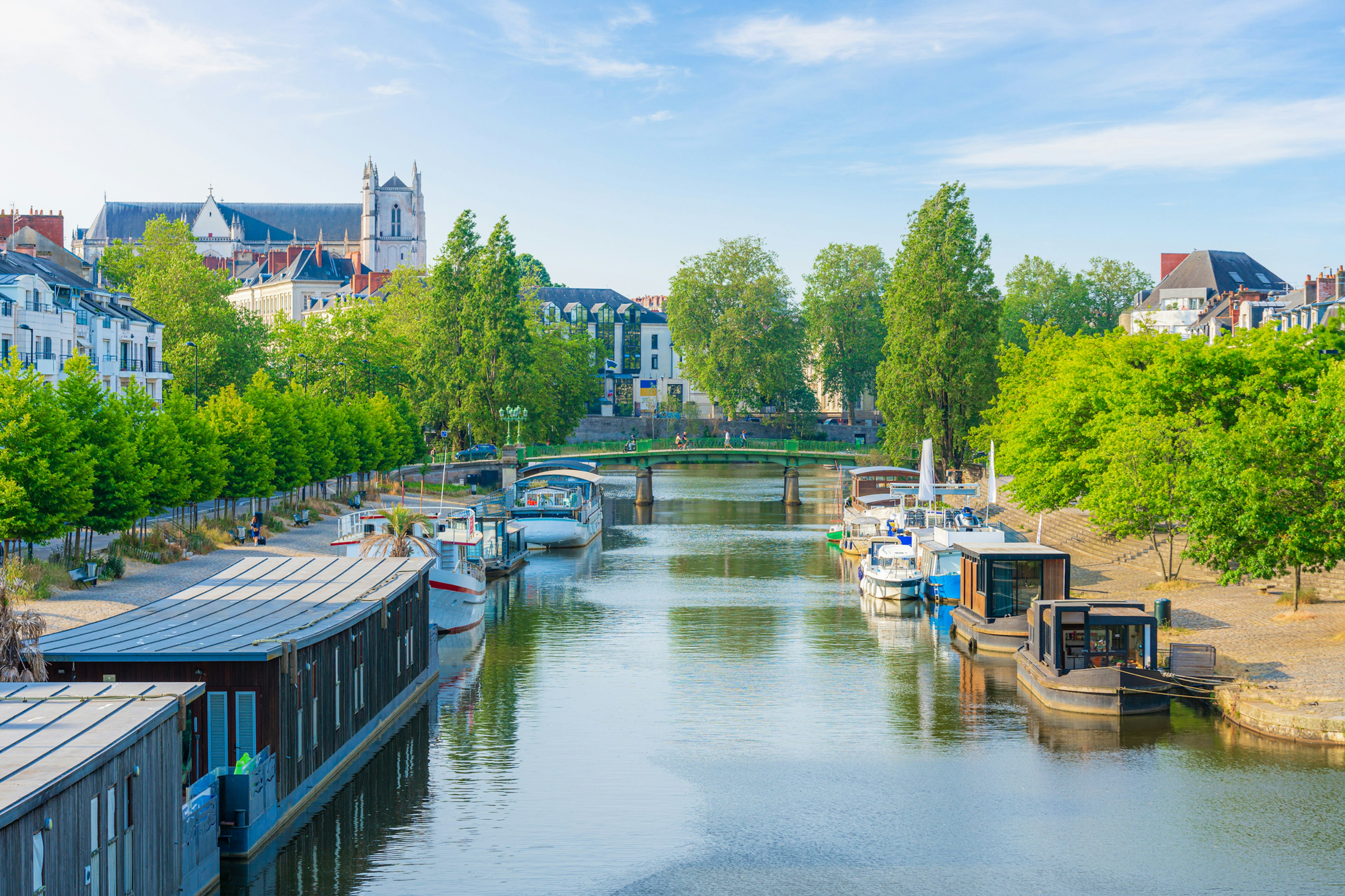 The Erdre River meets the Loire in the city of Nantes, France