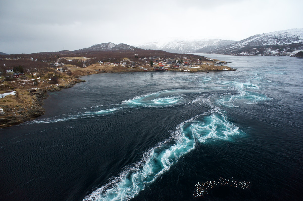 Whirlpool and tidal currents in the Saltstraumen Maelstrom.