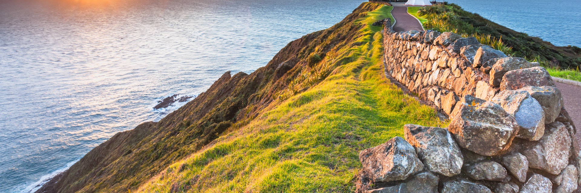 Cape Reinga Lighthouse at sunset.