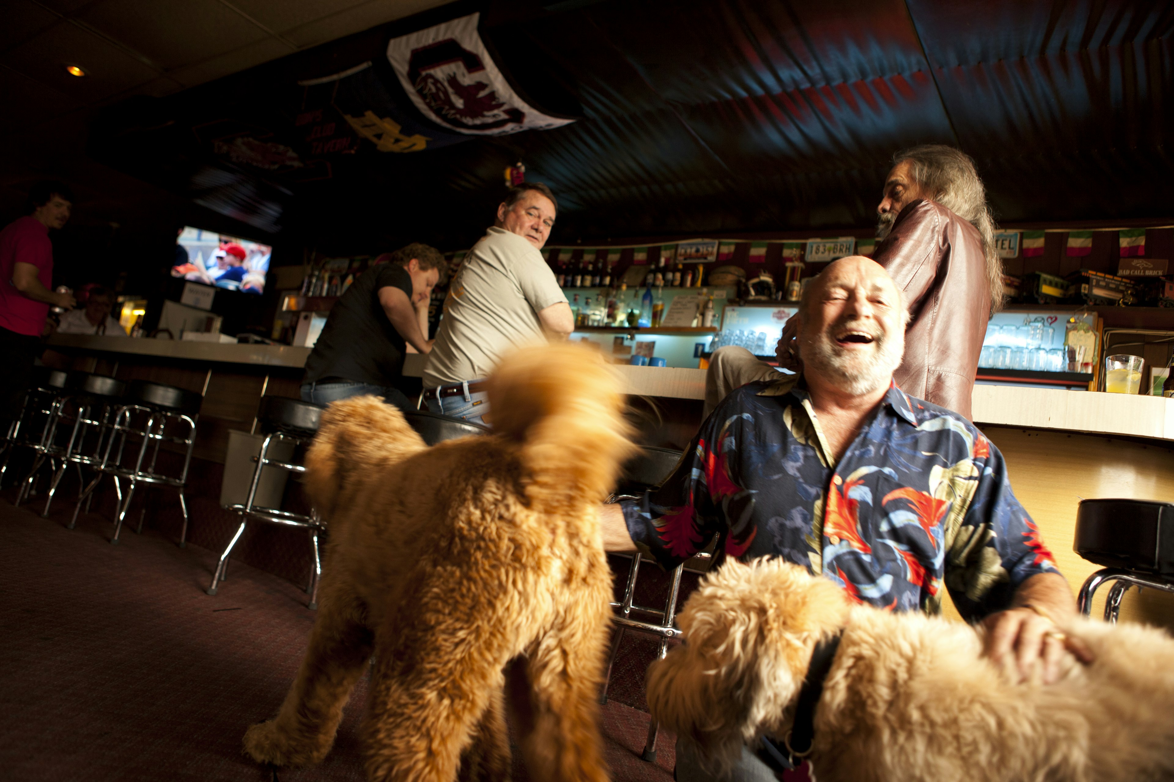 Men with dogs in Don’s Club Tavern in Denver