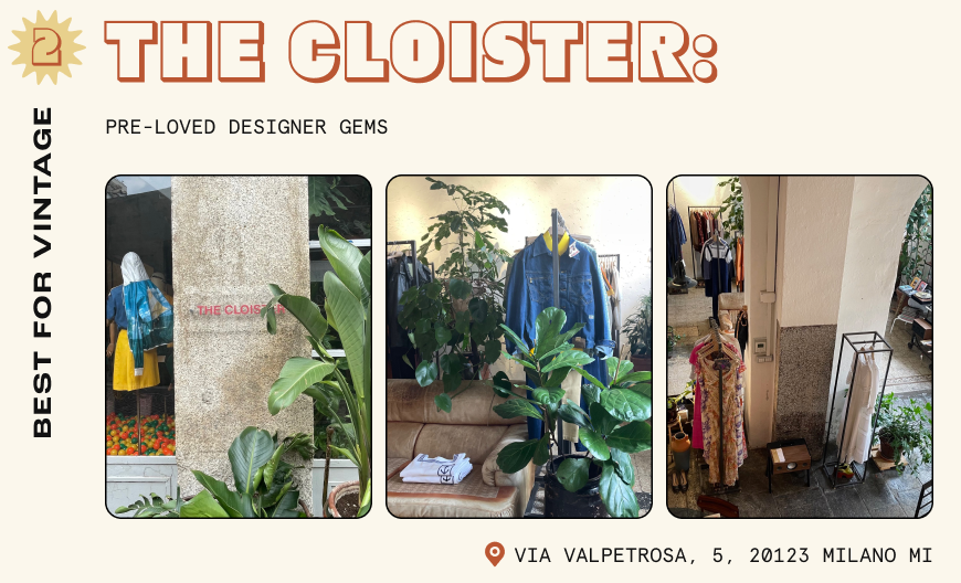 Clothes on display in high-end vintage store, The Cloister