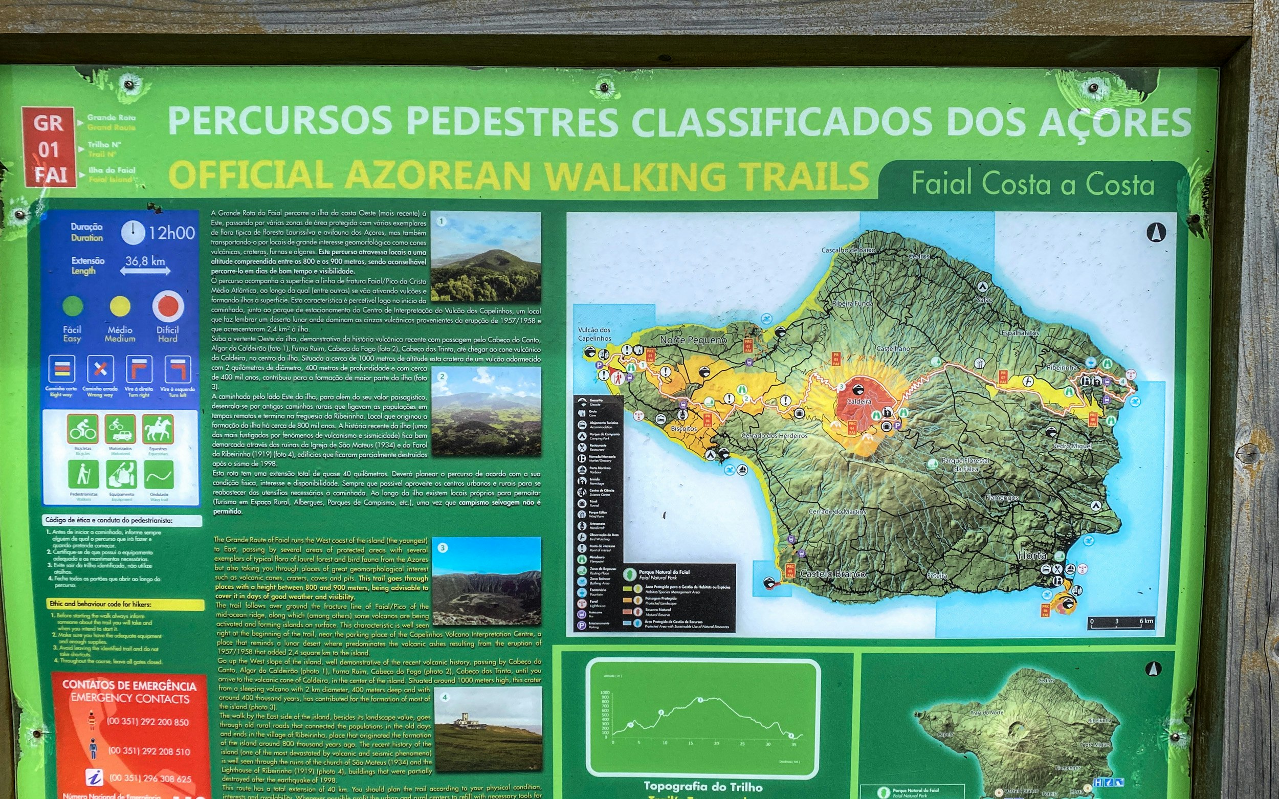 Map depicting hiking trails in the Azores