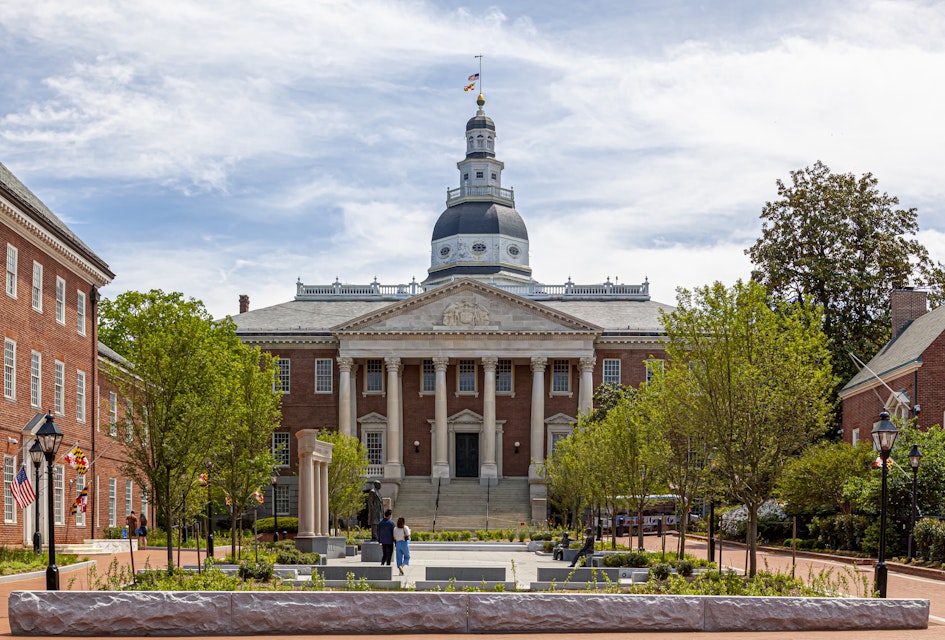 Historical Maryland State Capitol building in Annapolis, the oldest state house that is still in use.