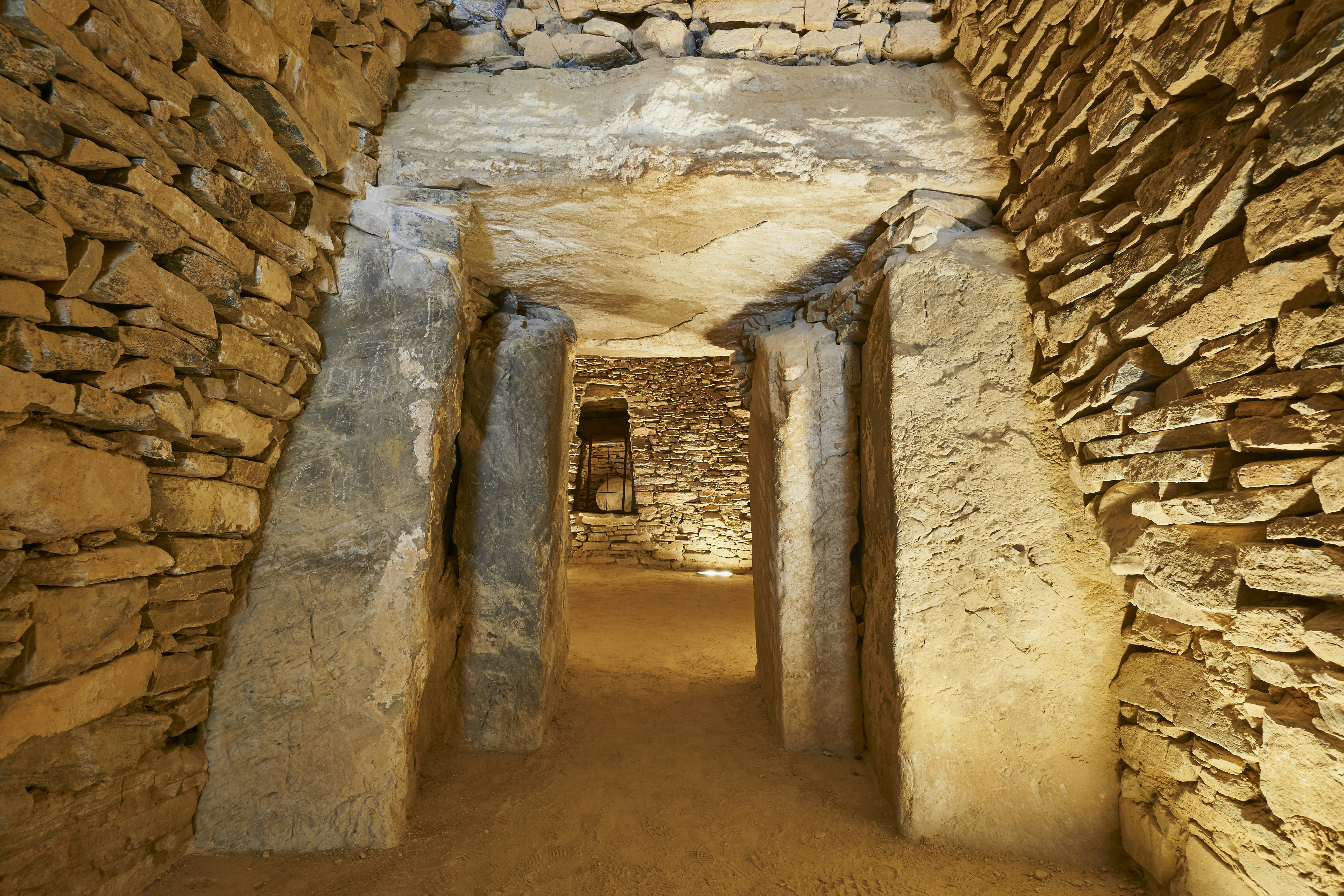 Interior of the Dolmen del Romeral megalithic monument in Antequera, Spain.
