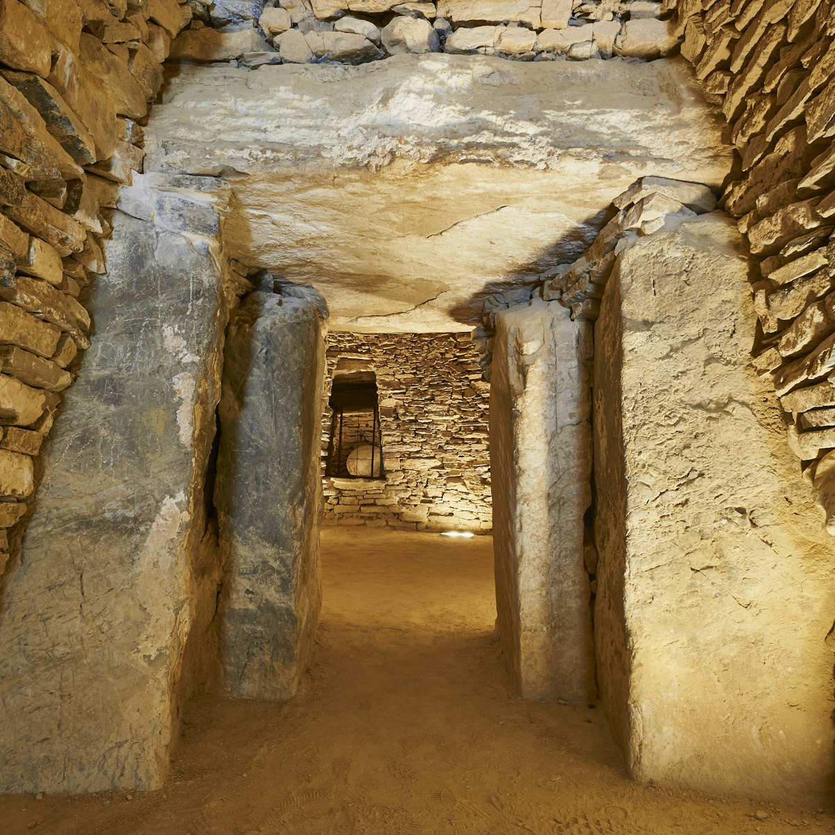 Interior of the Dolmen del Romeral megalithic monument in Antequera, Spain.