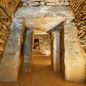 Interior of the Dolmen del Romeral megalithic monument in Antequera, Spain.