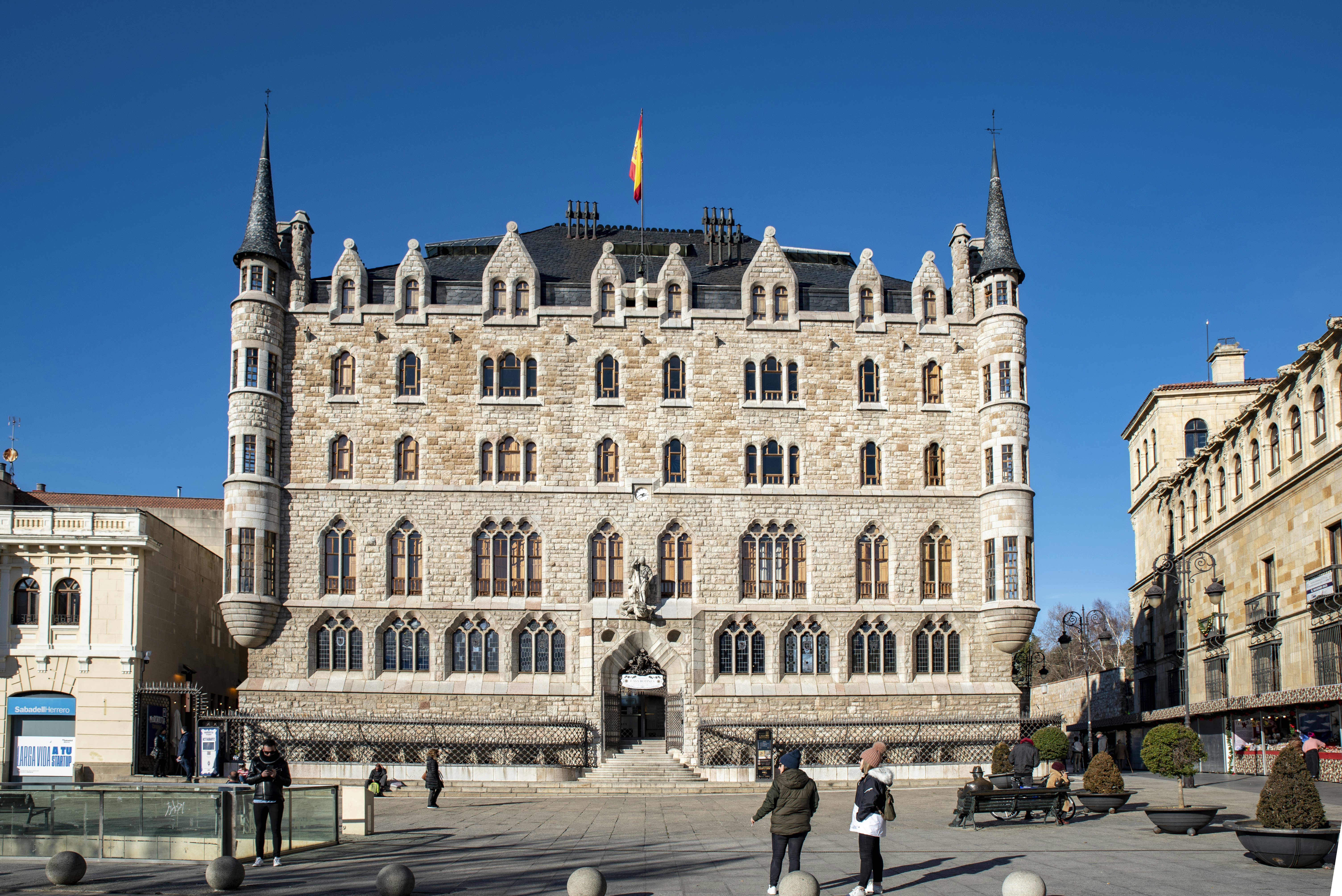 Facade of Casa Botines in Leon, Spain.