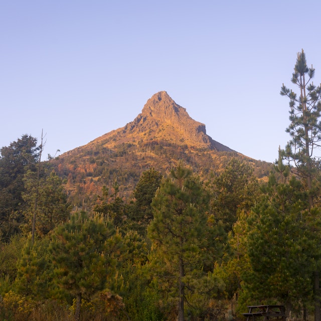 The peak of the Nevado de Colima volcano.