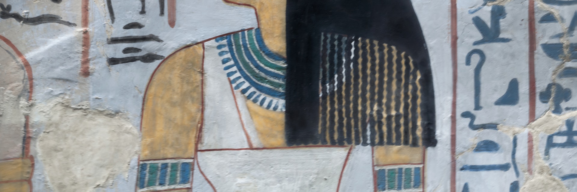 Reliefs showing the mistress of the house and the chantress of Amun at the tomb of Sennefer in Luxor, Egypt.