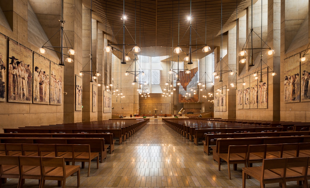 Interior of the Cathedral of Our Lady of the Angels in Los Angeles, California.