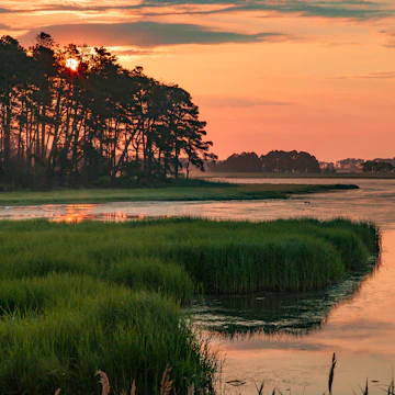 Sunset in the marshes of Chincoteague National Wildlife Refuge in Virginia.