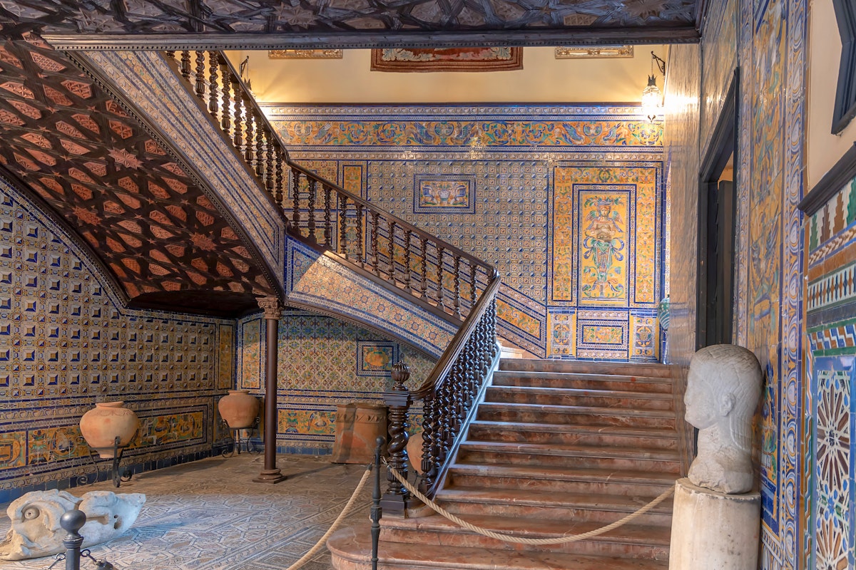 Stairs inside of Palace of the Countess of Lebrija in Seville, Andalusia, Spain