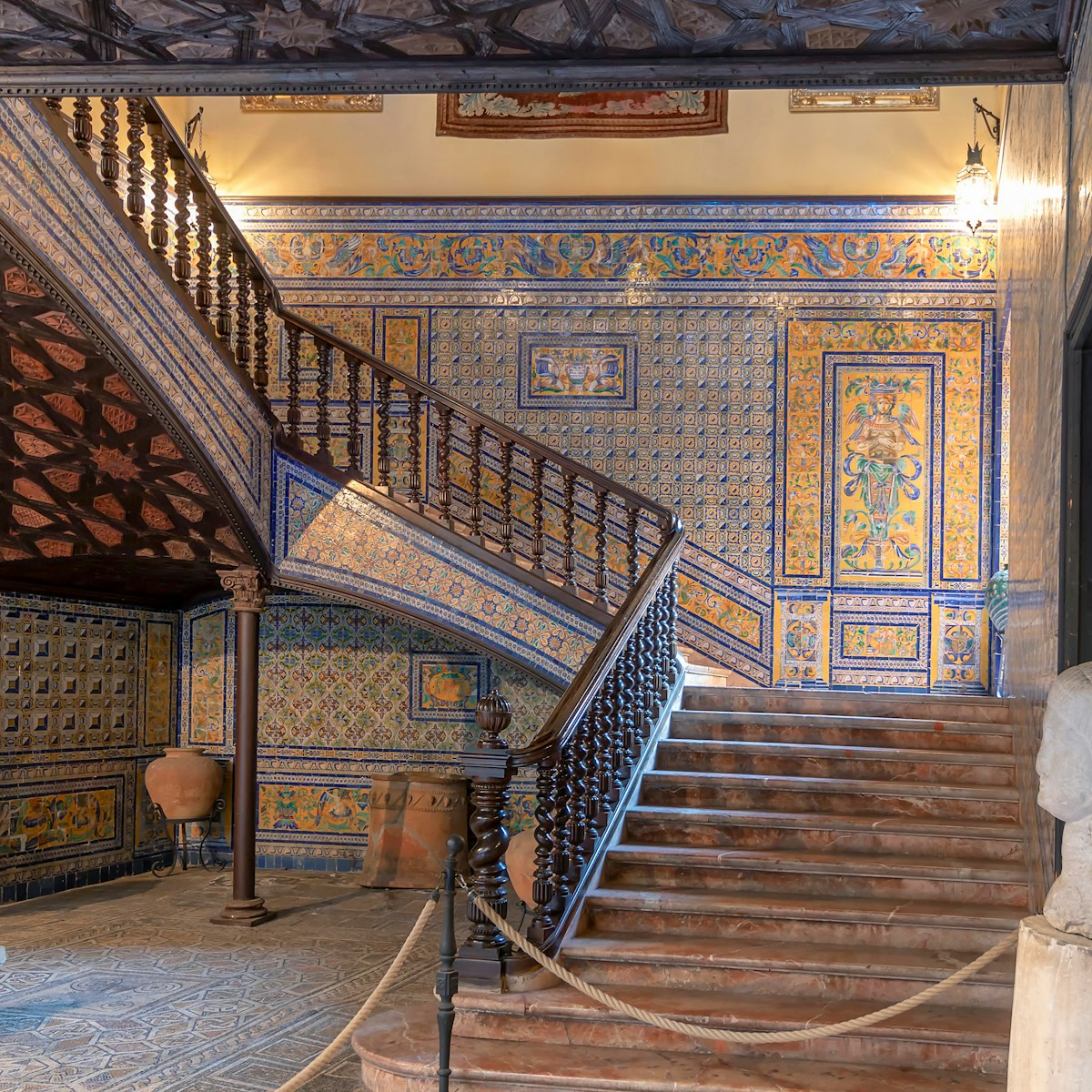 Stairs inside of Palace of the Countess of Lebrija in Seville, Andalusia, Spain