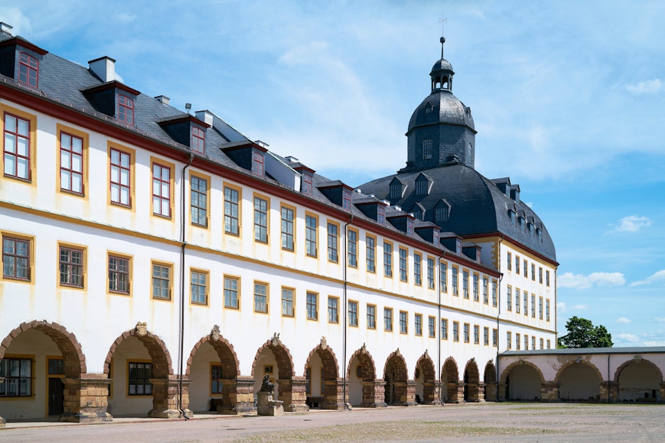 Inner courtyard of Friedenstein Castle in the old town of Gotha in Thuringia in Germany.