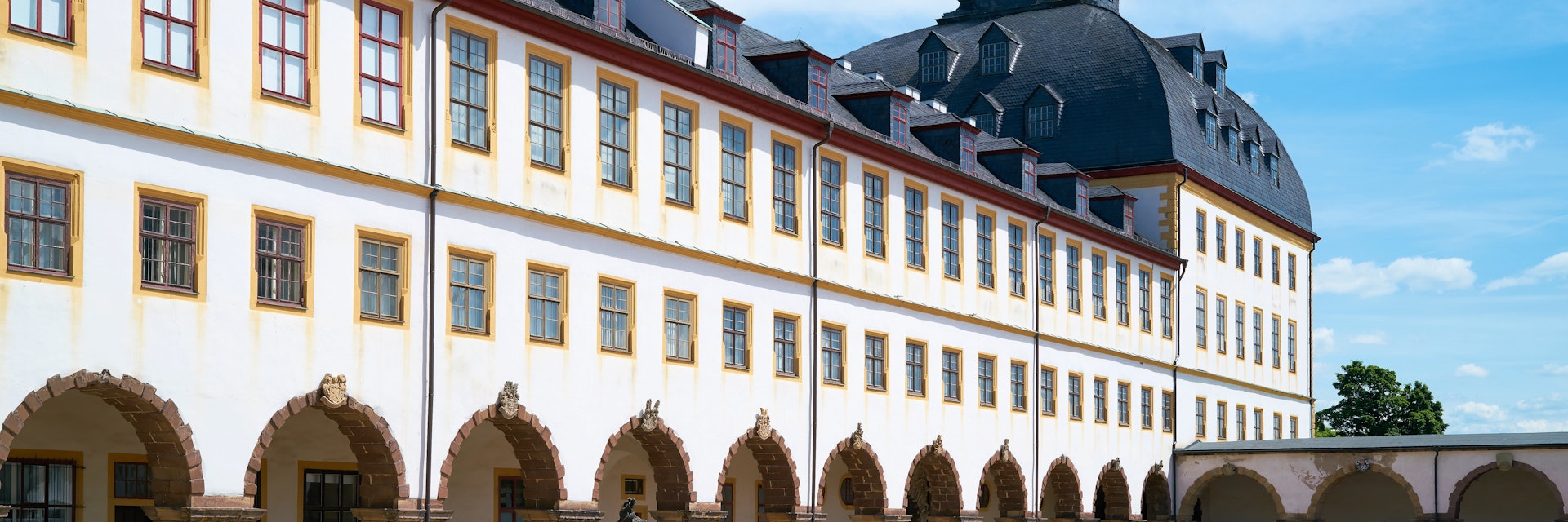 Inner courtyard of Friedenstein Castle in the old town of Gotha in Thuringia in Germany.