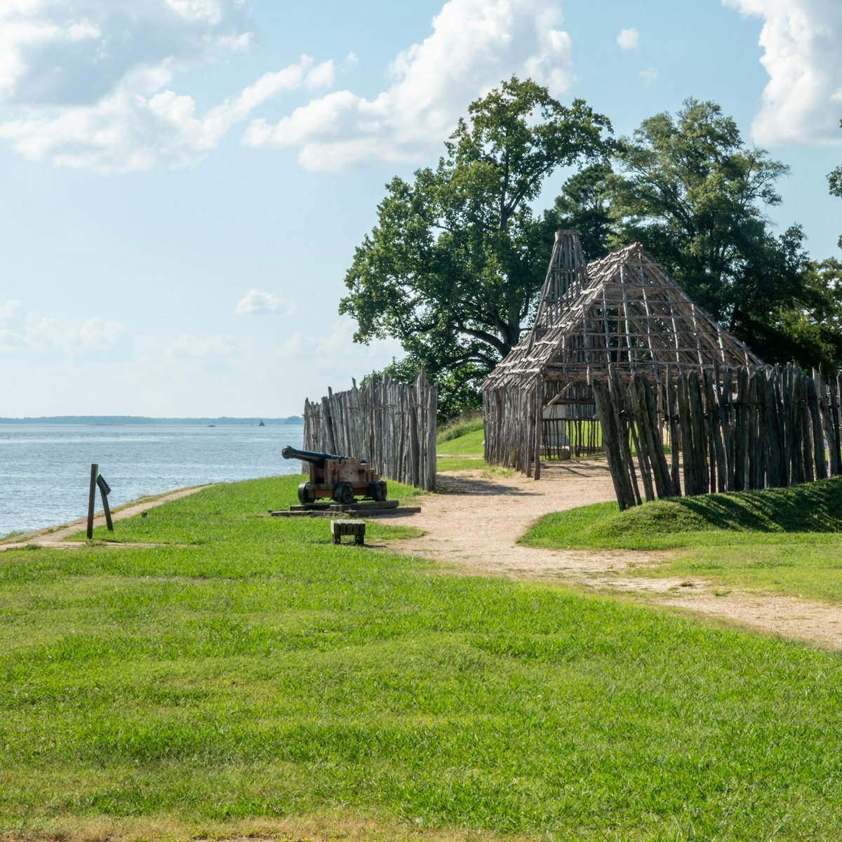 Reconstruction of wooden fort in the Historic Jamestowne Settlement in Virginia.