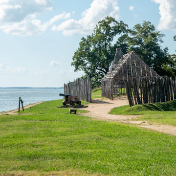 Reconstruction of wooden fort in the Historic Jamestowne Settlement in Virginia.