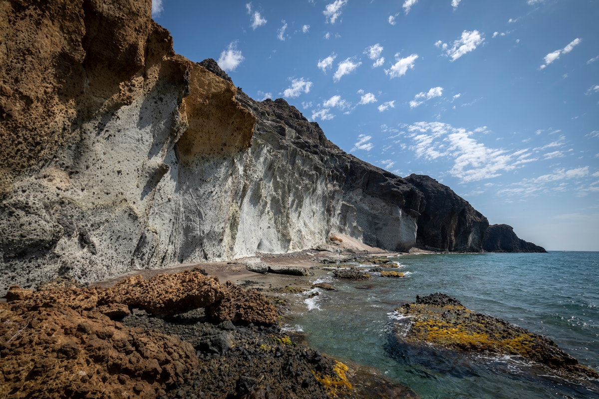 Idyllic coves of the Barronal in the Natural Park of Cabo de Gata and Níjar in Almería, Andalusia, Spain.