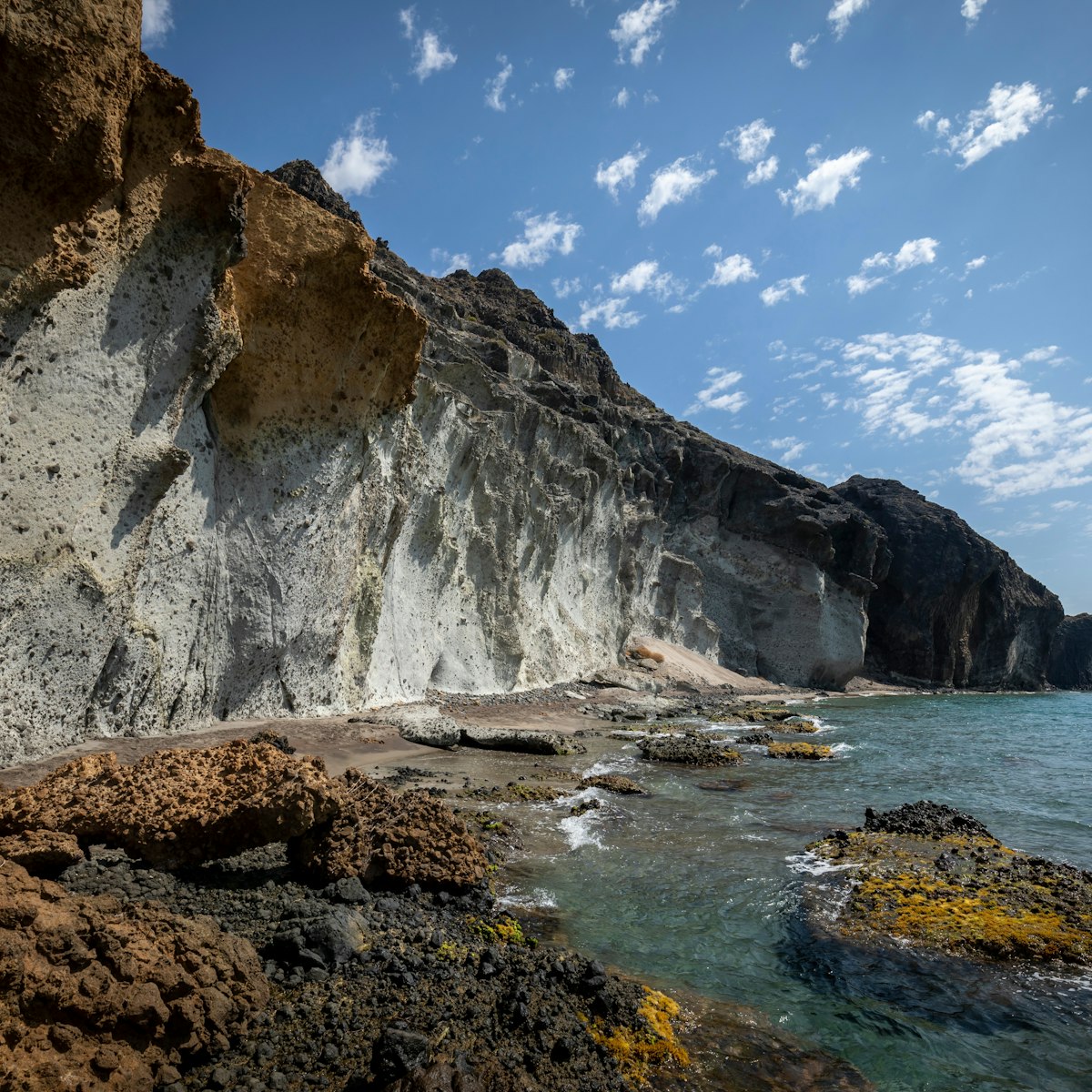 Idyllic coves of the Barronal in the Natural Park of Cabo de Gata and Níjar in Almería, Andalusia, Spain.