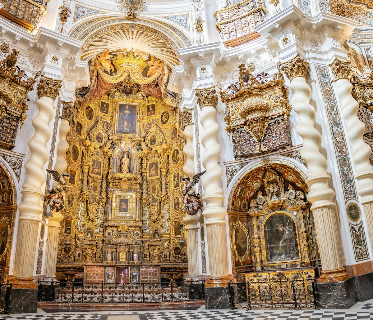 Altarpiece inside the Church of San Luis de los Franceses of baroque architecture from the 18th century in the historic center of Seville, Andalusia, Spain.