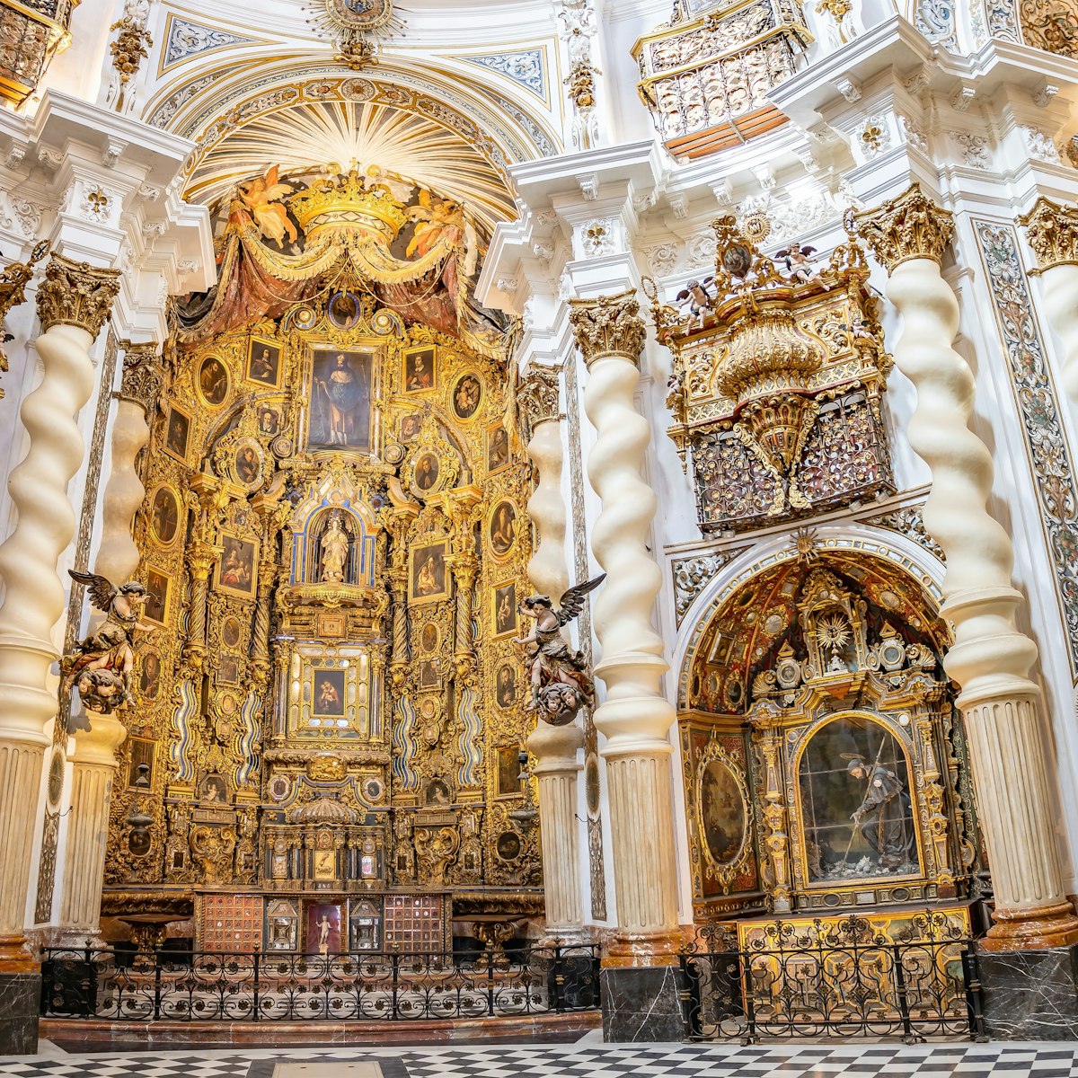Altarpiece inside the Church of San Luis de los Franceses of baroque architecture from the 18th century in the historic center of Seville, Andalusia, Spain.