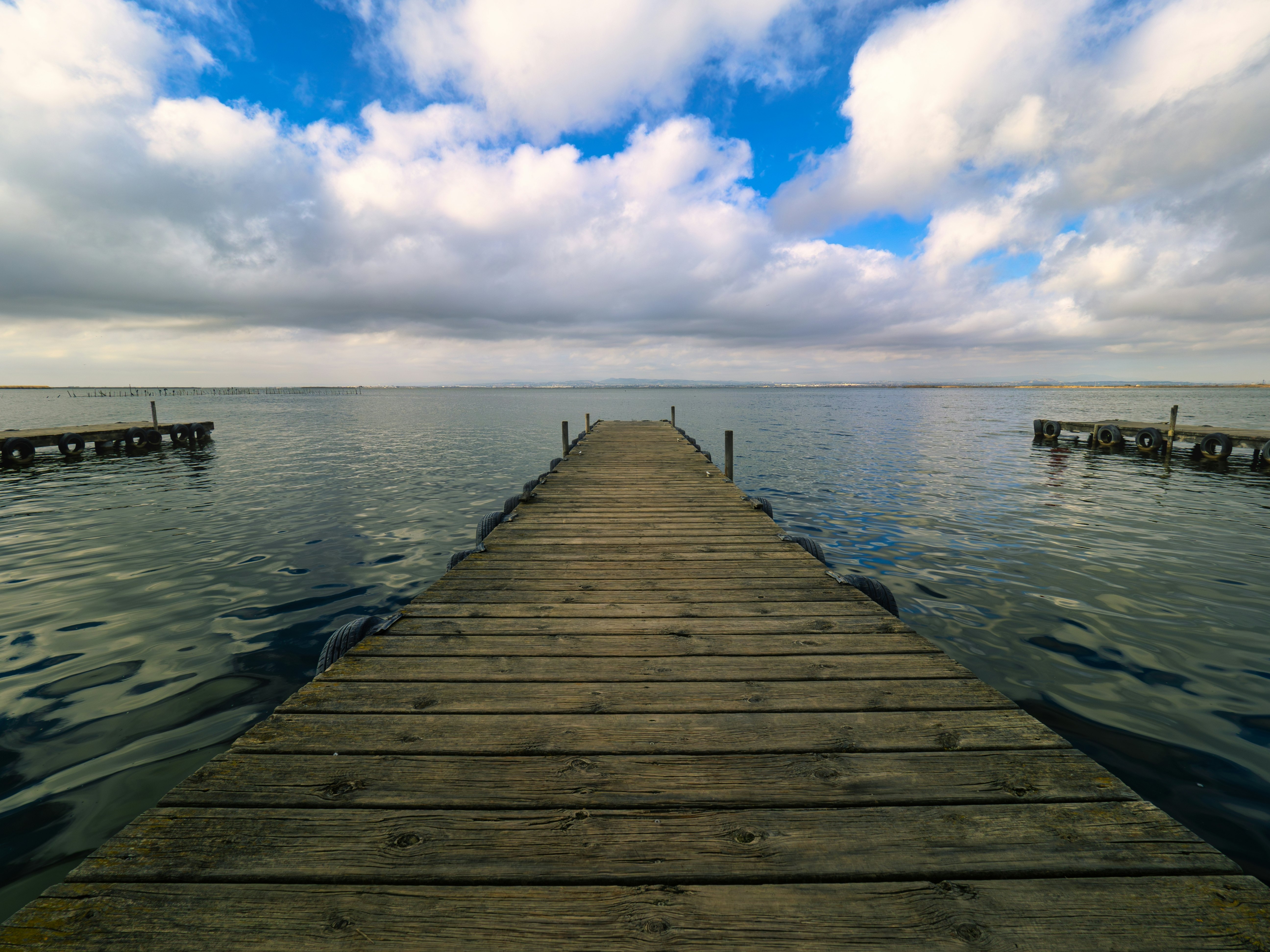 Jetties in the Pujol gola of the albufera of Valencia, Spain.
