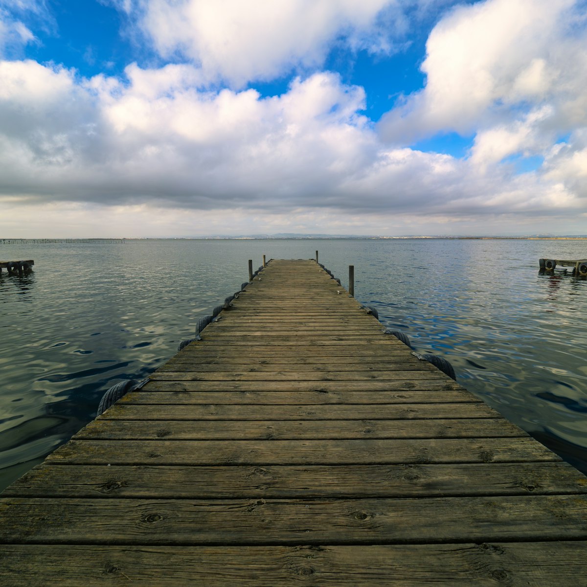 Jetties in the Pujol gola of the albufera of Valencia, Spain.