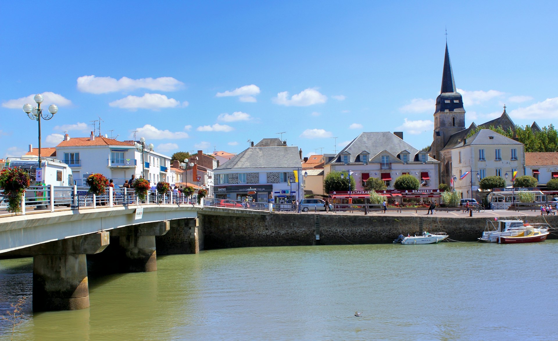 The harbour of Saint Gilles Croix De Vie in France with the Eglise in the background