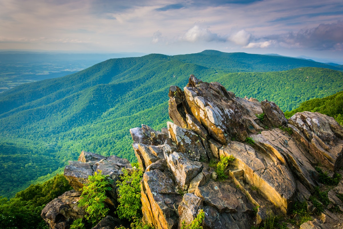 View of the Blue Ridge Mountains from Hawksbill Summit, in Shenandoah National Park, Virginia.