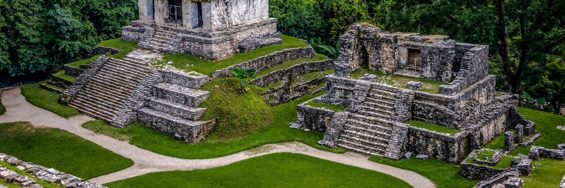 Temples of the Cross Group at the Mayan ruins of Palenque.