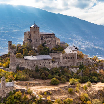 The Valere Basilica, an ancient fortified church in Sion, Canton of Valais, Switzerland.