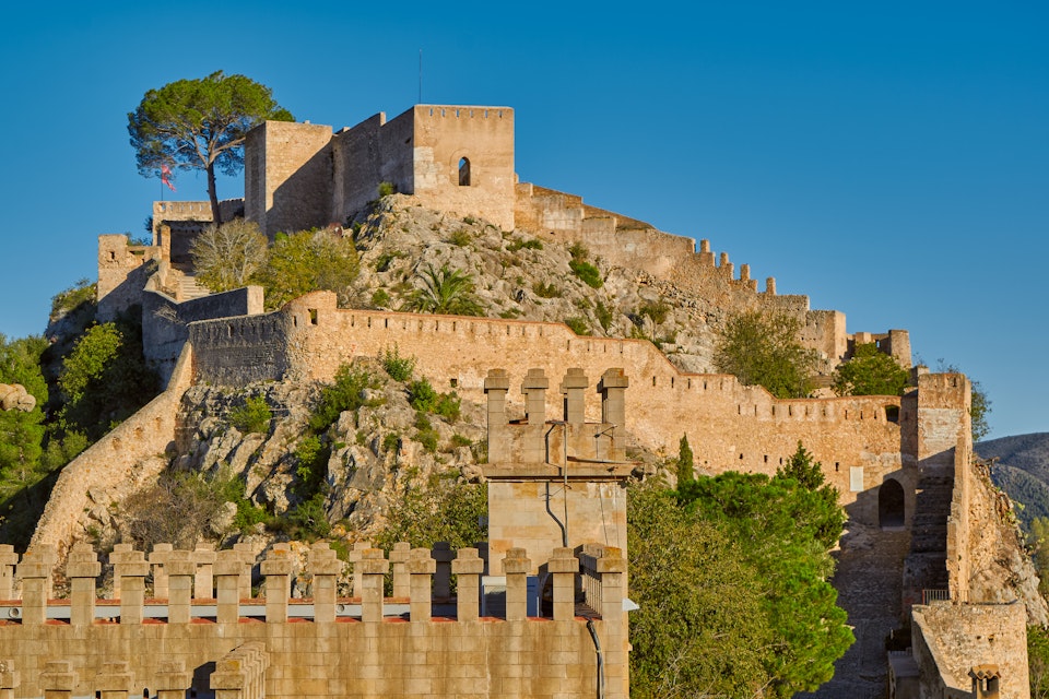 Historical Xativa Castle at sunset in the Valencia region of Spain.