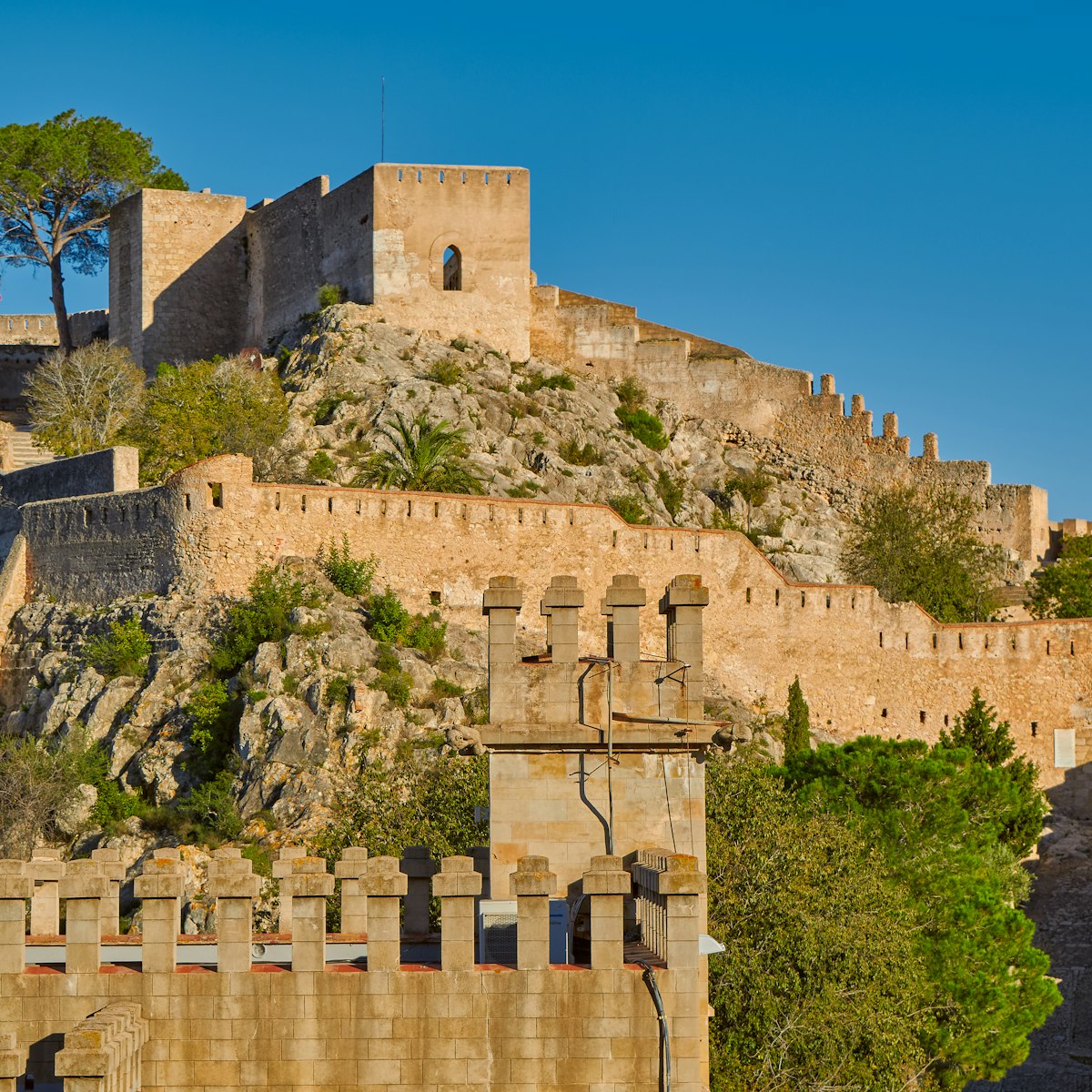 Historical Xativa Castle at sunset in the Valencia region of Spain.