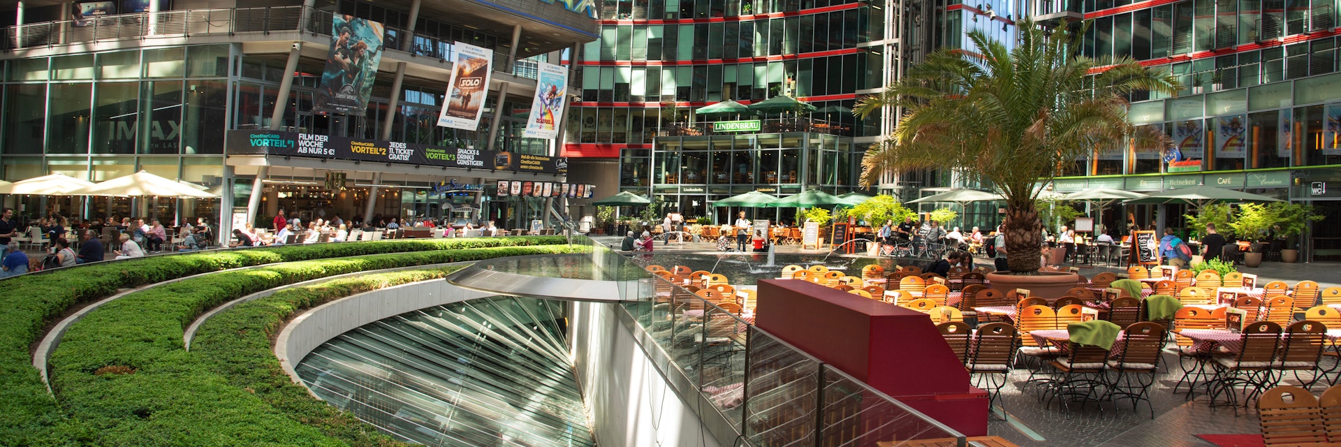 Restaurants and a cinema inside the Sony Center complex at the Potsdamer Platz.