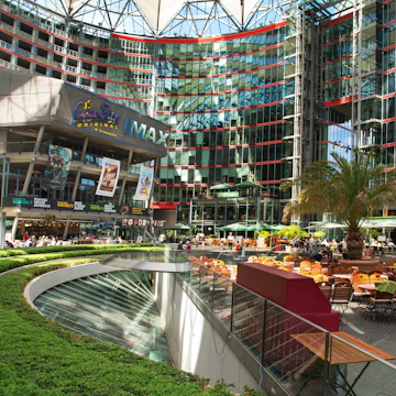 Restaurants and a cinema inside the Sony Center complex at the Potsdamer Platz.