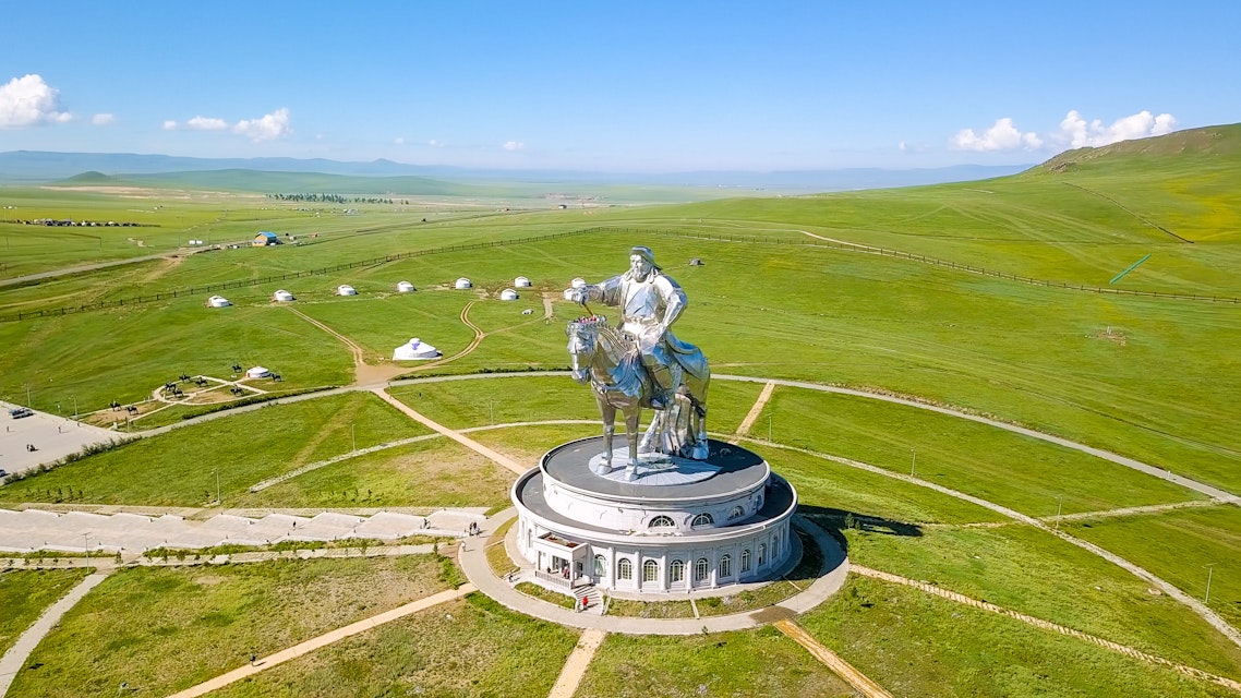 Aerial view of the equestrian statue of Genghis Khan.